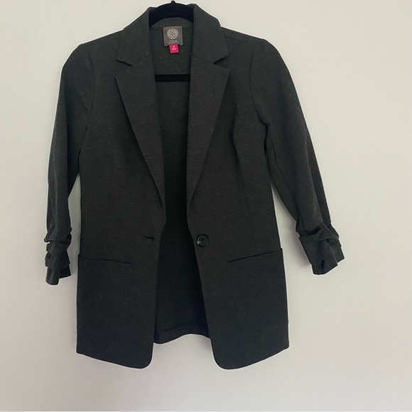 Vince Camuto charcoal grey one button blazer size XS stretch ruched sleeves - Picture 3 of 7